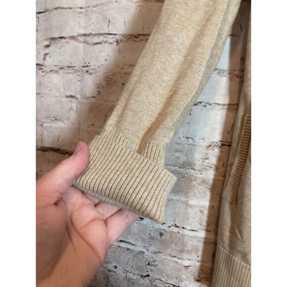 Land's End Sweater Womens Medium Beige Open Front Long Line Cardigan Neutral - Picture 2 of 13